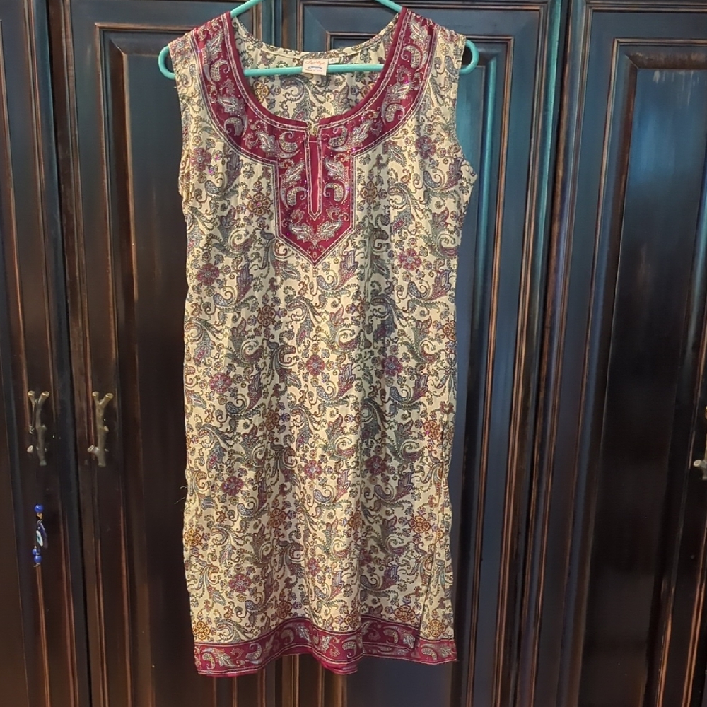Cream Sheath Midi Dress Sleeveless Scoop Neck Casual